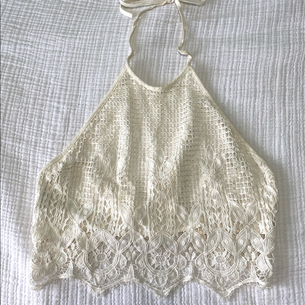 *Worn Once* Express size S Halter-Tie Backless Lace Top